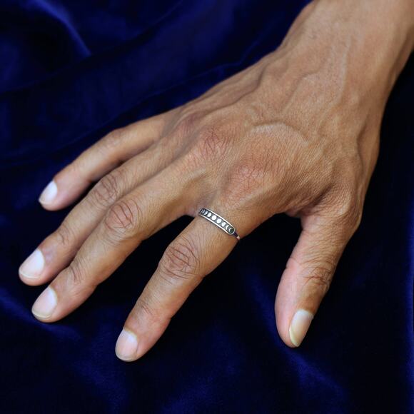 Artisan Sterling Silver Moon Phases Stacking Band Ring - Picture 4 of 5